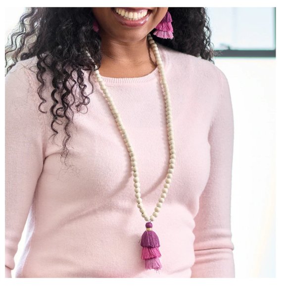 BNWT Initials Inc. Tassel Necklace and Earrings Set Color: Wildberry - Picture 4 of 8